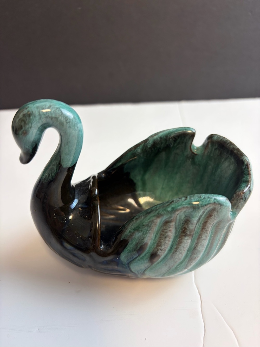 Ceramic Blue Mountain Swan Accent Dish in Turquoise and Black